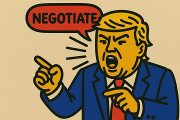 Picture of Donald Trump saying "negotiate" in Andy Warhol Style